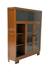 1930s Art Deco Modernist Bookcase, Solid Oak with Glass Doors
